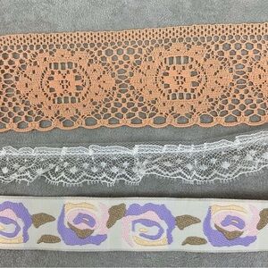 Vintage peach lace and jacquard floral rose sewing trim lot 11 yards